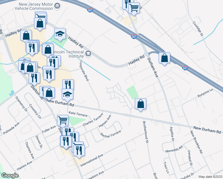 map of restaurants, bars, coffee shops, grocery stores, and more near 1112 Staats Court in South Plainfield