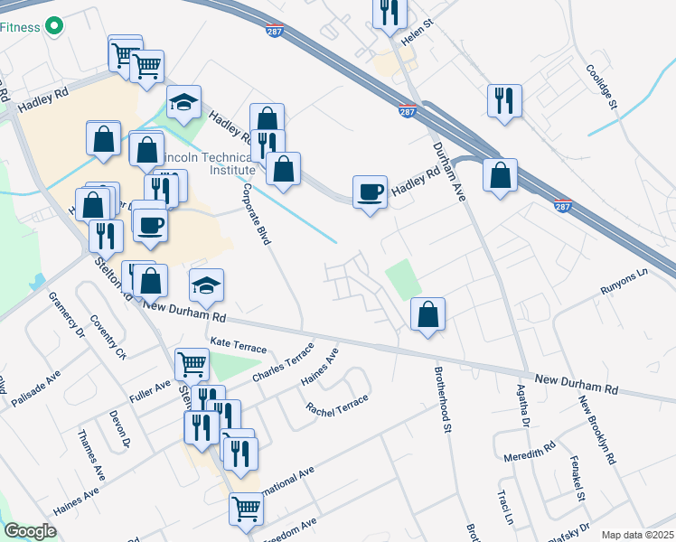 map of restaurants, bars, coffee shops, grocery stores, and more near 1112 Staats Court in South Plainfield