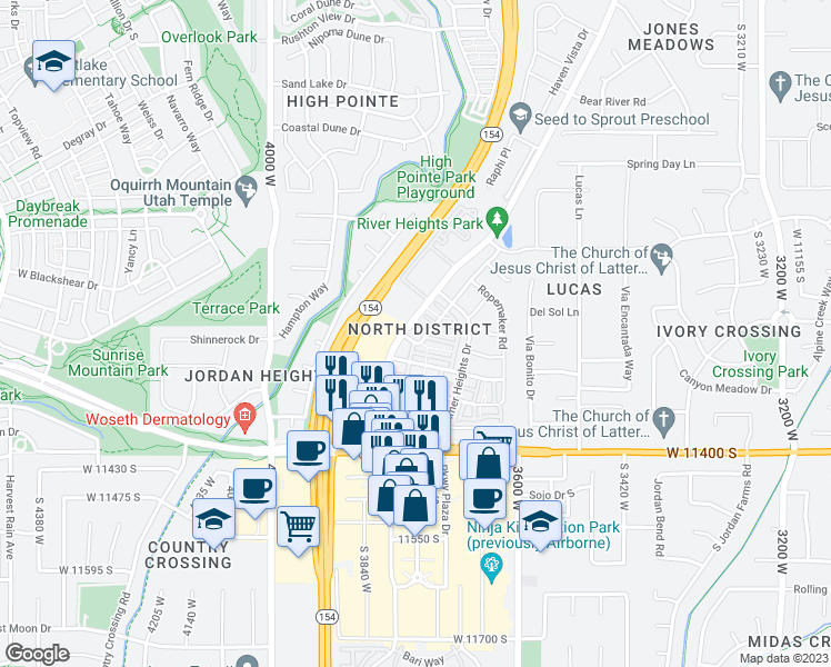 map of restaurants, bars, coffee shops, grocery stores, and more near 3782 Broadwick Road in South Jordan