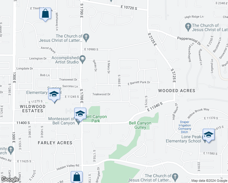 map of restaurants, bars, coffee shops, grocery stores, and more near 11215 South 1835 East in Sandy
