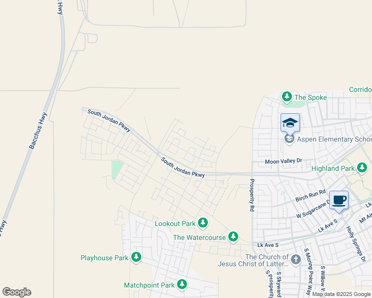 map of restaurants, bars, coffee shops, grocery stores, and more near 6738 West Miramar Street in South Jordan