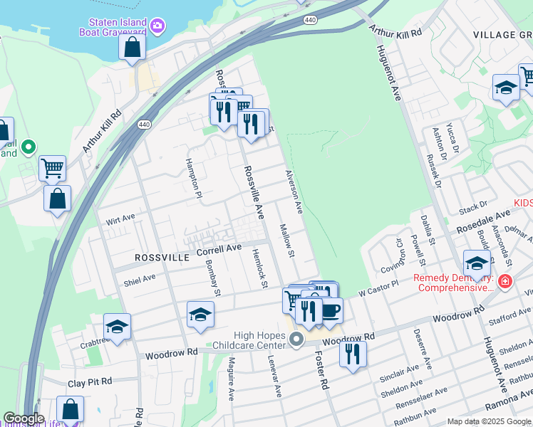 map of restaurants, bars, coffee shops, grocery stores, and more near 861 Rossville Avenue in Staten Island