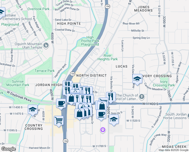 map of restaurants, bars, coffee shops, grocery stores, and more near 3744 Mandrake Way in South Jordan