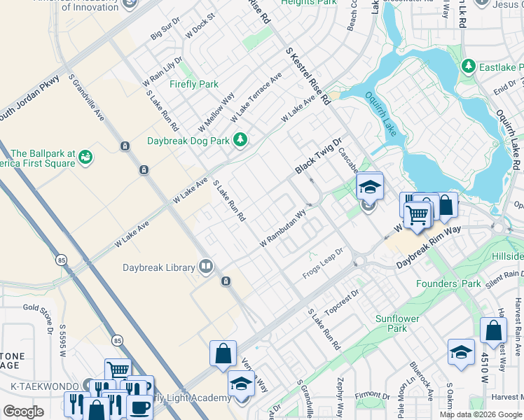 map of restaurants, bars, coffee shops, grocery stores, and more near 11193 Jonagold Drive in South Jordan
