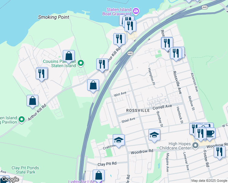 map of restaurants, bars, coffee shops, grocery stores, and more near in Staten Island