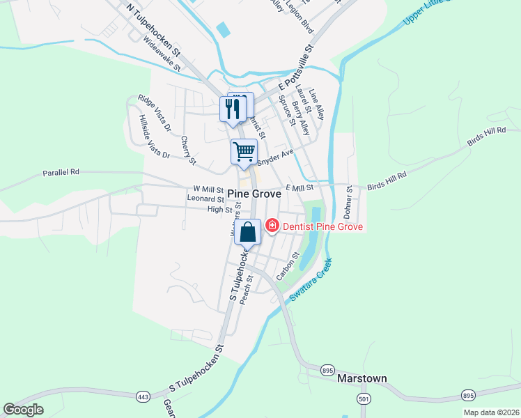 map of restaurants, bars, coffee shops, grocery stores, and more near in Pine Grove