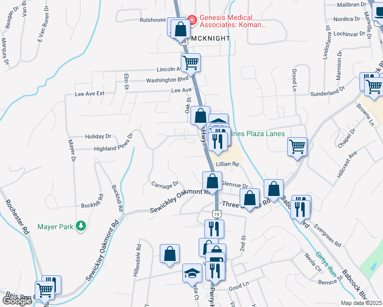 map of restaurants, bars, coffee shops, grocery stores, and more near 1125 Perry Highway in Pittsburgh