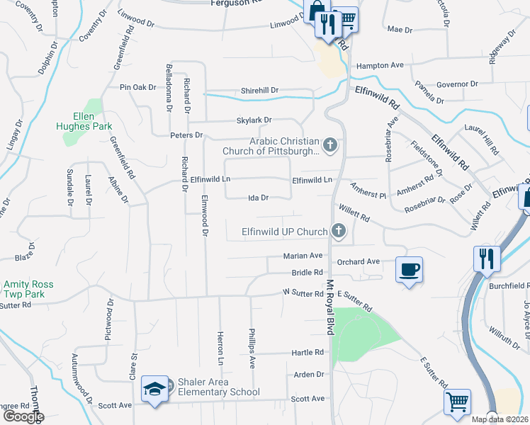 map of restaurants, bars, coffee shops, grocery stores, and more near 129 Ida Drive in Glenshaw
