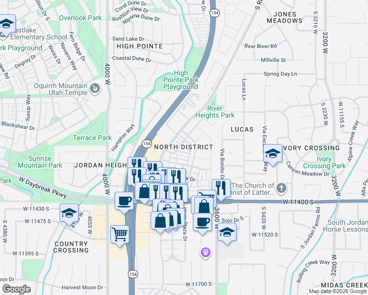 map of restaurants, bars, coffee shops, grocery stores, and more near 3744 Mandrake Way in South Jordan