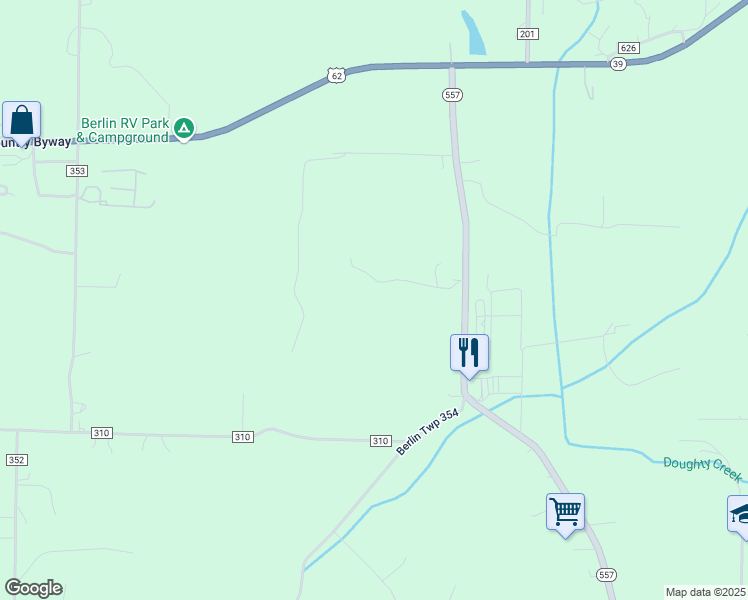 map of restaurants, bars, coffee shops, grocery stores, and more near 5516 Ohio 557 in Millersburg