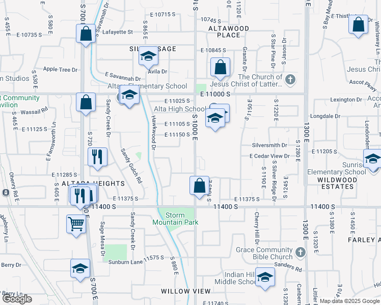 map of restaurants, bars, coffee shops, grocery stores, and more near 11202 South 1000 East in Sandy