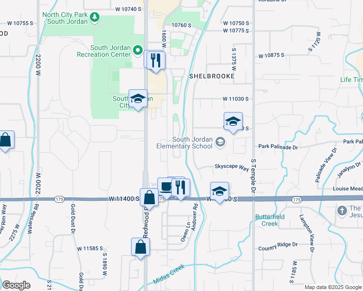 map of restaurants, bars, coffee shops, grocery stores, and more near 11177 South Village Grove Lane in South Jordan