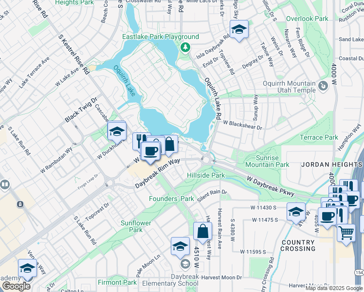 map of restaurants, bars, coffee shops, grocery stores, and more near 4563 West Daybreak Parkway in South Jordan
