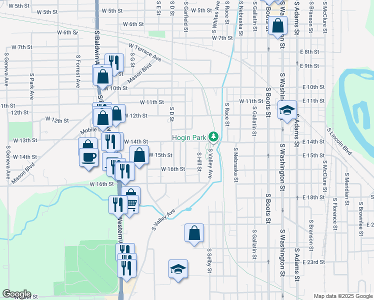 map of restaurants, bars, coffee shops, grocery stores, and more near 1402 South Maple Street in Marion