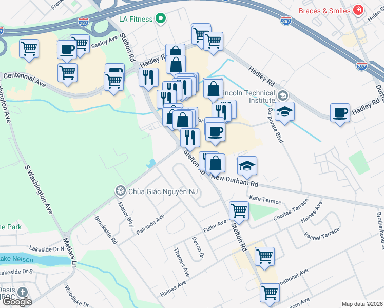 map of restaurants, bars, coffee shops, grocery stores, and more near 5151 Stelton Rd in South Plainfield