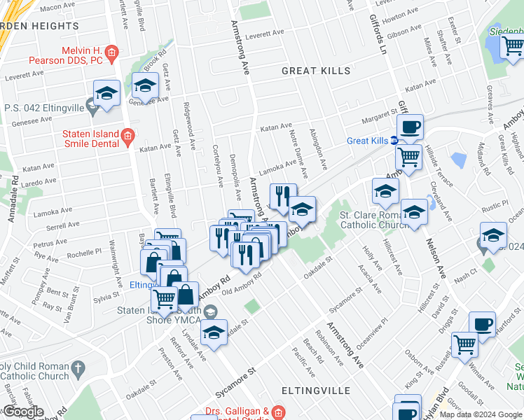 map of restaurants, bars, coffee shops, grocery stores, and more near 186 Wilson Avenue in Staten Island