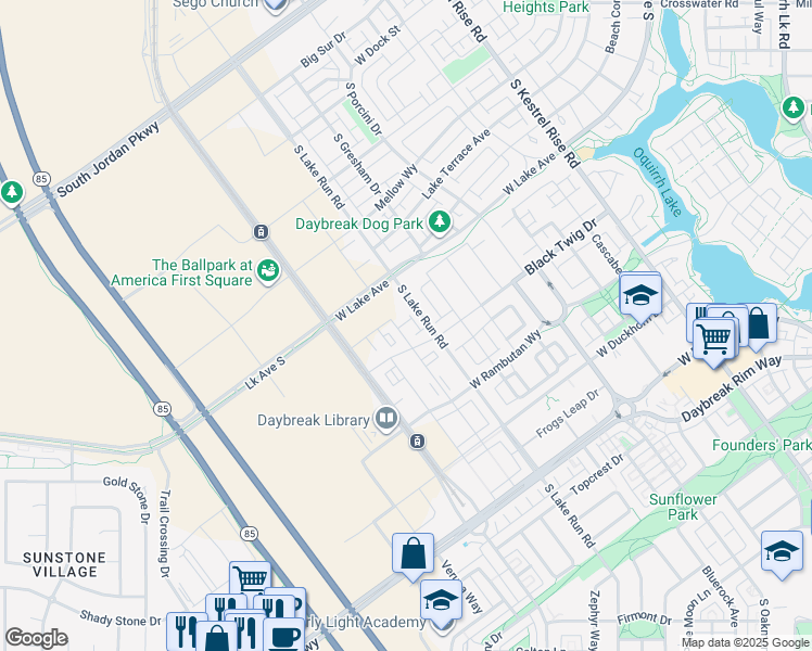 map of restaurants, bars, coffee shops, grocery stores, and more near 11201 South Freestone Road in South Jordan
