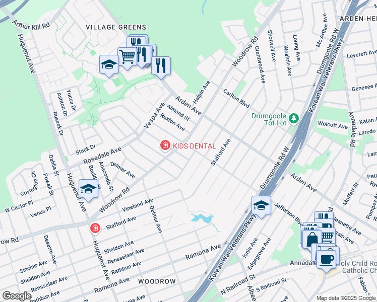 map of restaurants, bars, coffee shops, grocery stores, and more near 458 Jefferson Boulevard in Staten Island