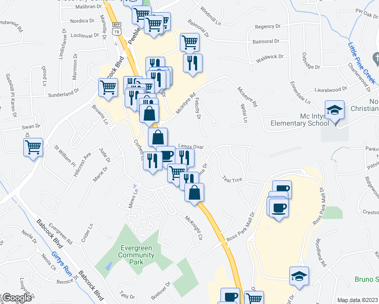 map of restaurants, bars, coffee shops, grocery stores, and more near 1011 Lenox Oval in Pittsburgh