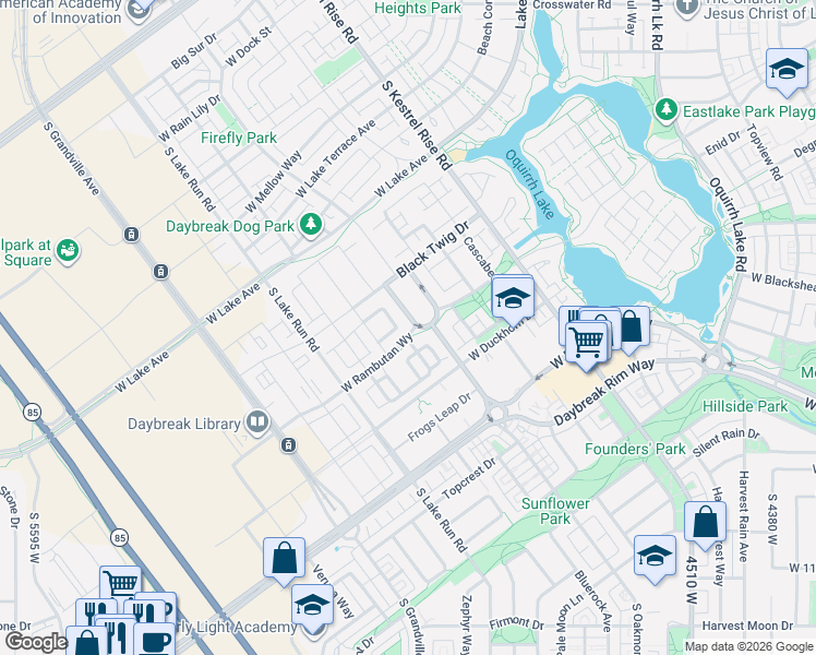 map of restaurants, bars, coffee shops, grocery stores, and more near 11184 Waltana Way in South Jordan