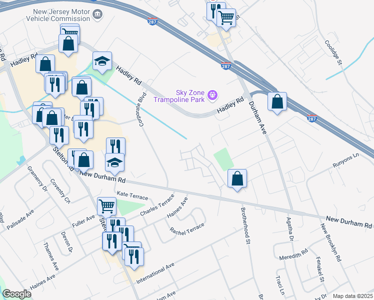 map of restaurants, bars, coffee shops, grocery stores, and more near 1115 Staats Court in South Plainfield