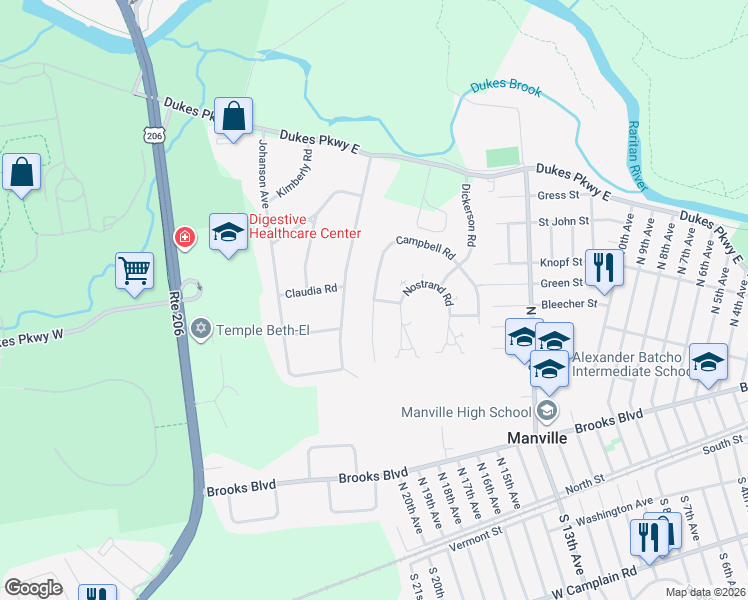 map of restaurants, bars, coffee shops, grocery stores, and more near 1 Cickener Road in Somerset County