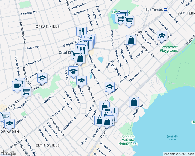 map of restaurants, bars, coffee shops, grocery stores, and more near 125 Cleveland Avenue in Staten Island
