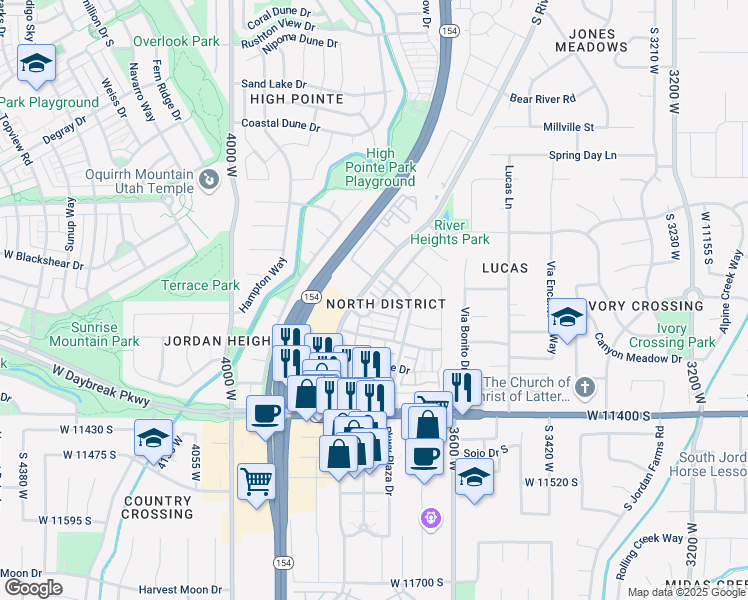 map of restaurants, bars, coffee shops, grocery stores, and more near 3771 Mandrake View Court in South Jordan