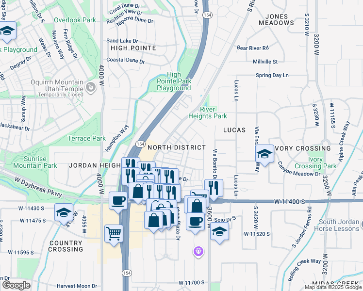 map of restaurants, bars, coffee shops, grocery stores, and more near 3724 Mandrake Way in South Jordan