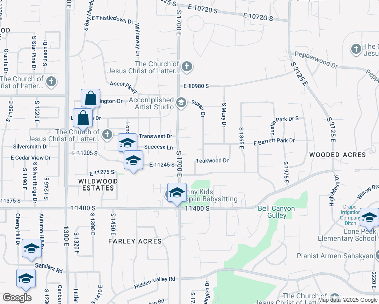 map of restaurants, bars, coffee shops, grocery stores, and more near 1723 South Summer Stone Court in Sandy