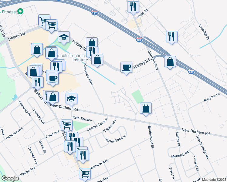 map of restaurants, bars, coffee shops, grocery stores, and more near 1112 Staats Court in South Plainfield