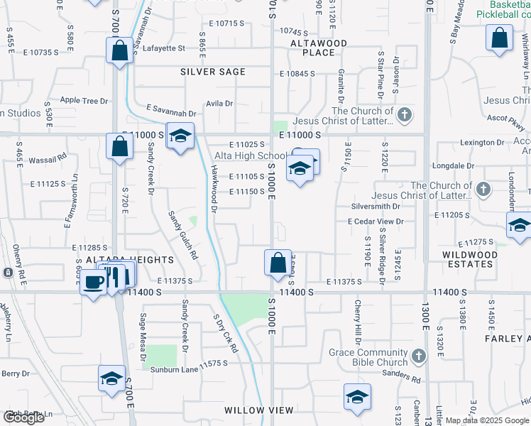 map of restaurants, bars, coffee shops, grocery stores, and more near 11194 South 1000 East in Sandy