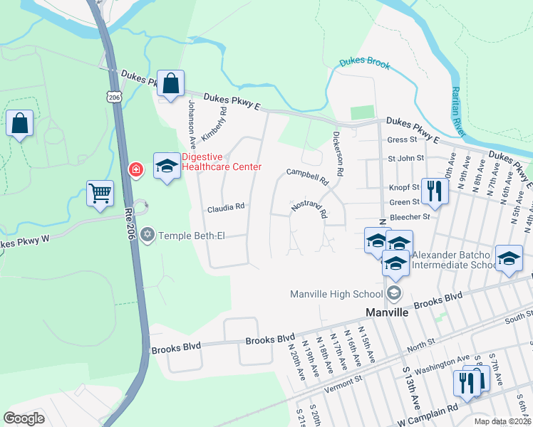 map of restaurants, bars, coffee shops, grocery stores, and more near 1 Cickener Road in Somerset County