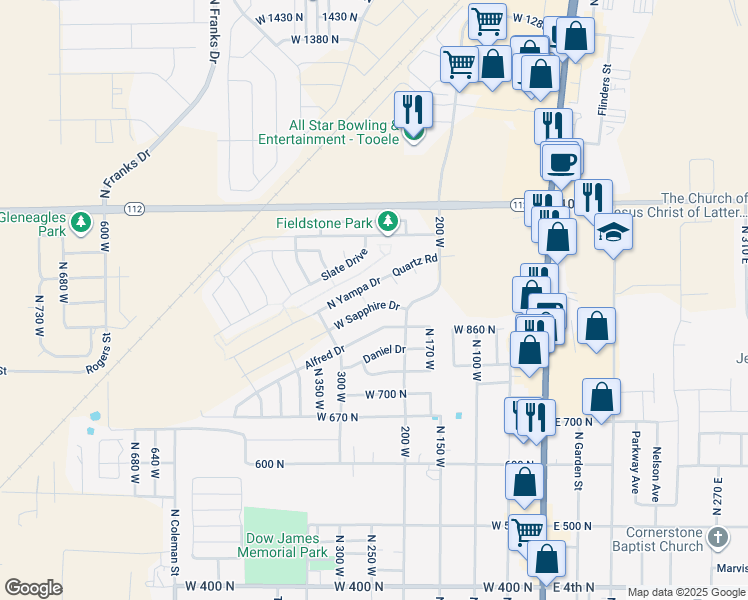 map of restaurants, bars, coffee shops, grocery stores, and more near 252 West Sapphire Drive in Tooele