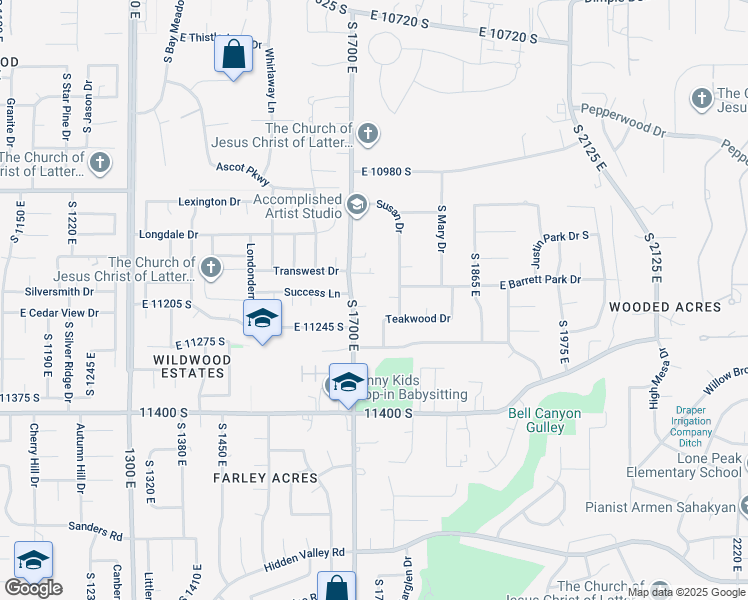 map of restaurants, bars, coffee shops, grocery stores, and more near 1723 South Summer Stone Court in Sandy