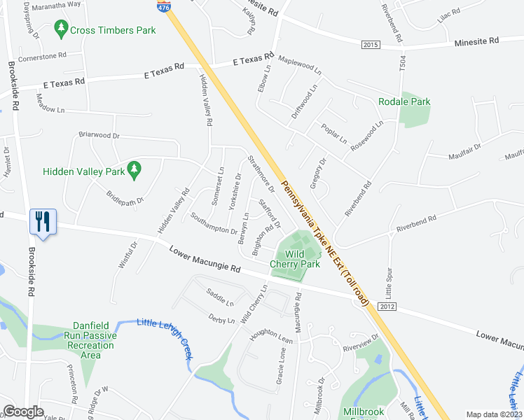 map of restaurants, bars, coffee shops, grocery stores, and more near 2141 Hillshire Lane in Macungie