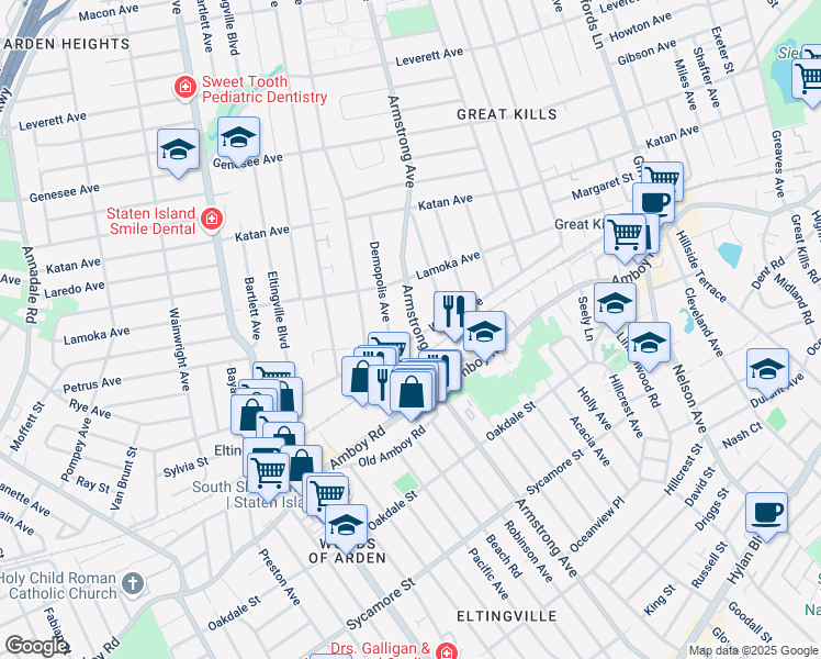 map of restaurants, bars, coffee shops, grocery stores, and more near 554 Armstrong Avenue in Staten Island