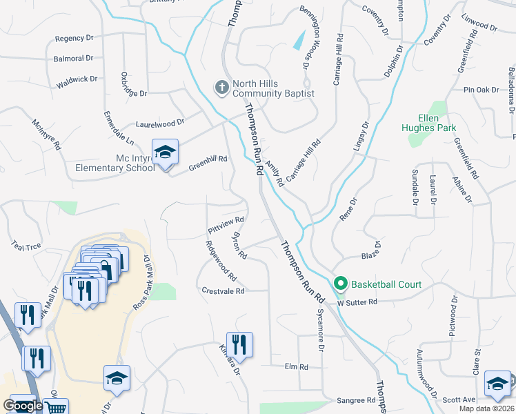 map of restaurants, bars, coffee shops, grocery stores, and more near 242 Byron Rd in Pittsburgh