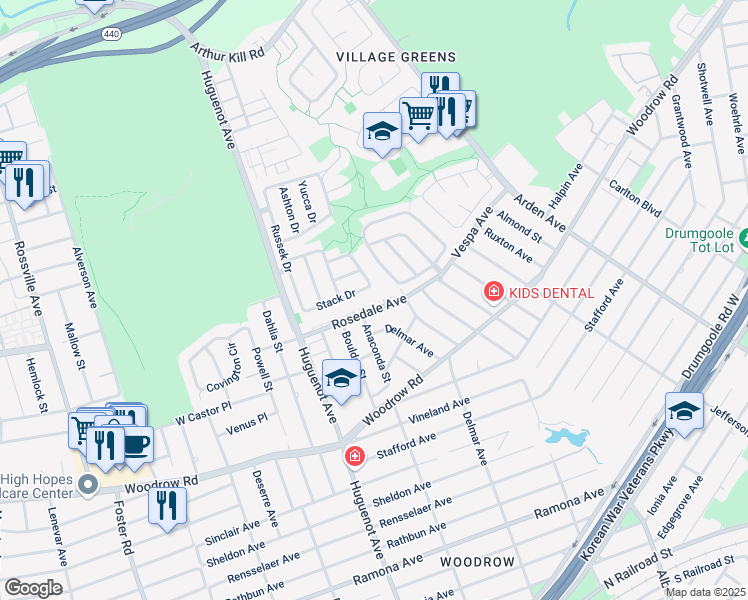 map of restaurants, bars, coffee shops, grocery stores, and more near 188 Rosedale Avenue in Staten Island
