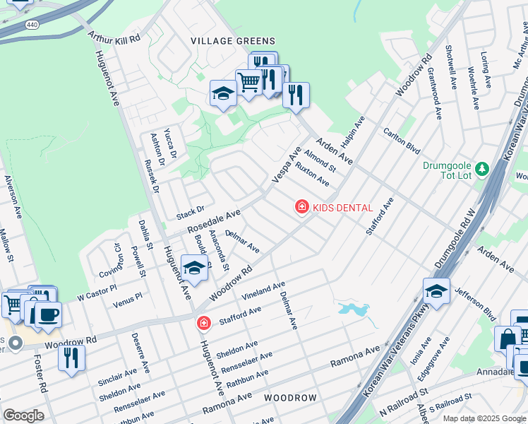 map of restaurants, bars, coffee shops, grocery stores, and more near 22 Belfield Avenue in Staten Island