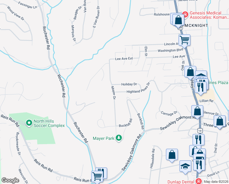 map of restaurants, bars, coffee shops, grocery stores, and more near 332 Highland Pines Drive in Pittsburgh