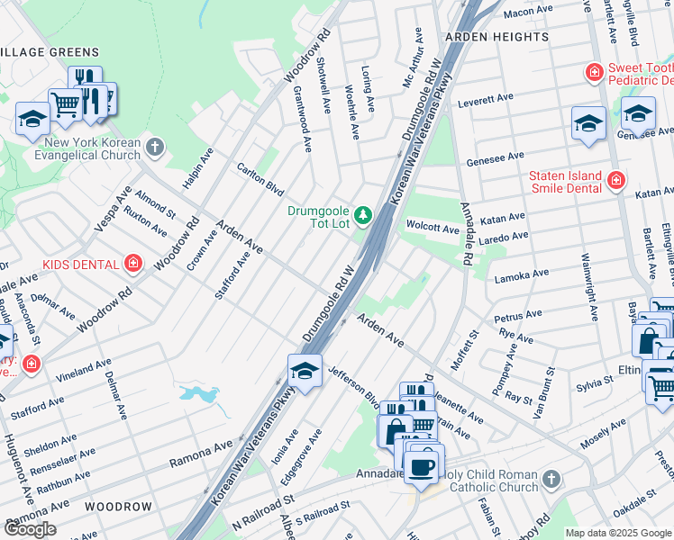 map of restaurants, bars, coffee shops, grocery stores, and more near 80 Rathbun Ave in Staten Island