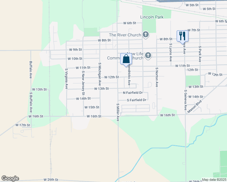 map of restaurants, bars, coffee shops, grocery stores, and more near 2213 West 13th Street in Marion