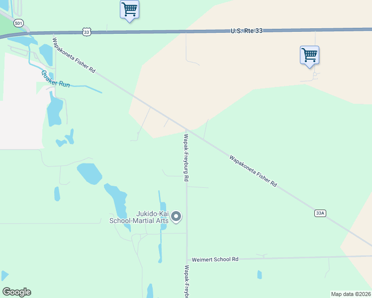 map of restaurants, bars, coffee shops, grocery stores, and more near 13502 Wapak-Freyburg Road in Wapakoneta