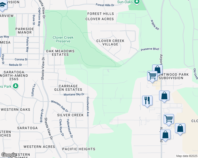 map of restaurants, bars, coffee shops, grocery stores, and more near 8972 Christopher Lane in Redding