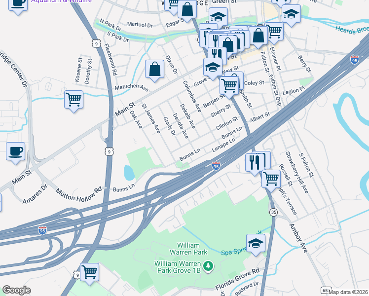 map of restaurants, bars, coffee shops, grocery stores, and more near 237 Clinton Street in Woodbridge Township