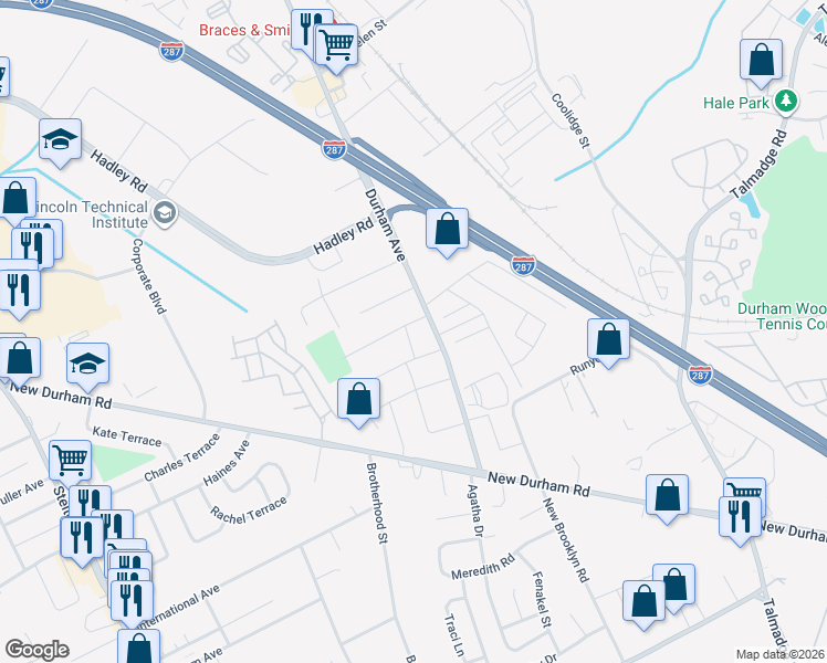 map of restaurants, bars, coffee shops, grocery stores, and more near 1325 Yurgel Drive in South Plainfield