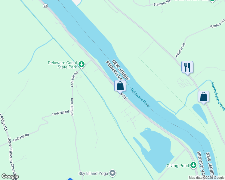 map of restaurants, bars, coffee shops, grocery stores, and more near 1080 River Road in Upper Black Eddy