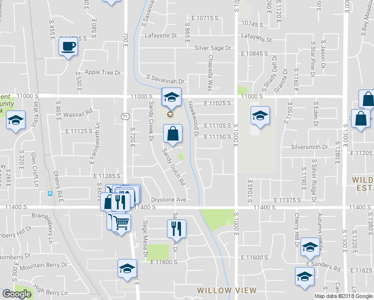 map of restaurants, bars, coffee shops, grocery stores, and more near 858 East Dusty Rock Place in Sandy