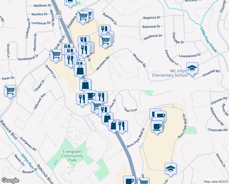map of restaurants, bars, coffee shops, grocery stores, and more near 5101 Lenox Oval in Pittsburgh